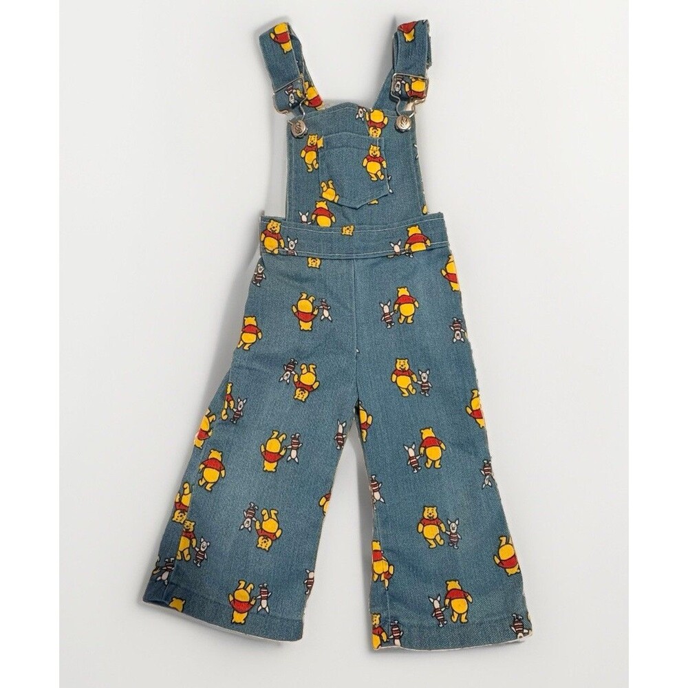 Vtg 70s Sears Winnie the Pooh Overalls Denim 2T Disney Productions Perma-Prest